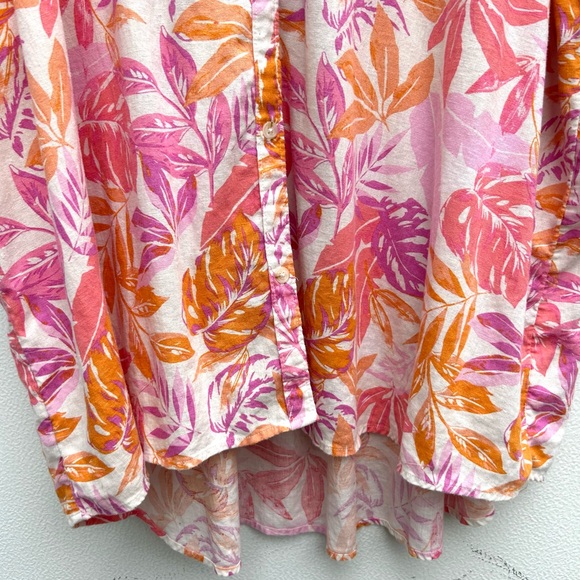 Terra & Sky Linen Top Women 3X Button Down Floral Multi Resort Wear Tropical - Picture 6 of 11